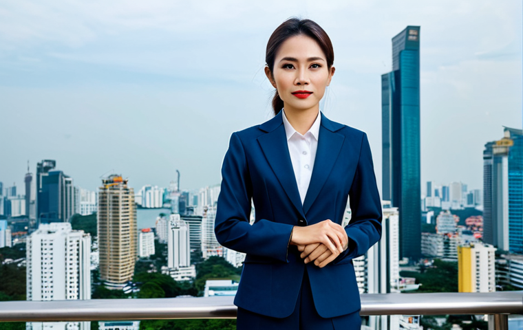 **

"A professional Thai businesswoman in a tailored, fully clothed, modest business suit, standing confidently in front of the Bangkok skyline, appropriate attire, safe for work, perfect anatomy, correct proportions, natural pose, professional photography, high quality."

**