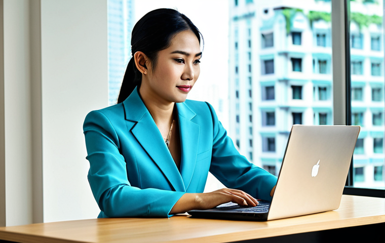 Professional Businesswoman**

"A professional Thai businesswoman in a modern, modest business suit, working on a laptop at a desk in a bright, contemporary Bangkok office. Fully clothed, appropriate attire, safe for work, perfect anatomy, natural proportions, professional photography, high quality."

**