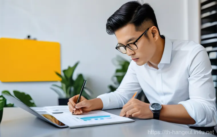 한글 쓰기 교정법 - A young Thai woman, fully clothed in comfortable, modest casual attire, is seated at a clean wooden ...