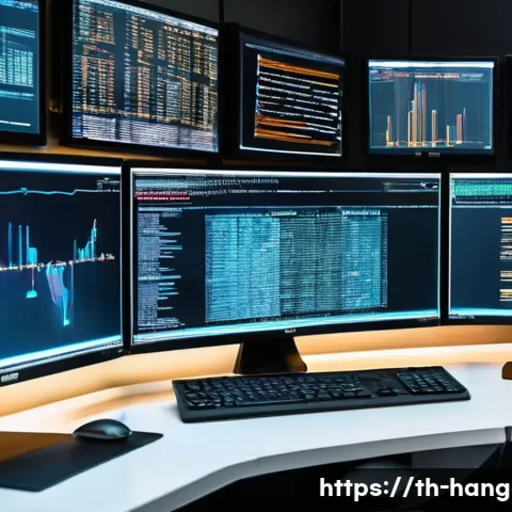 한글과 디지털 포렌식 - A detailed digital forensic analyst’s workspace in a modern Thai cybersecurity office, showing multi...