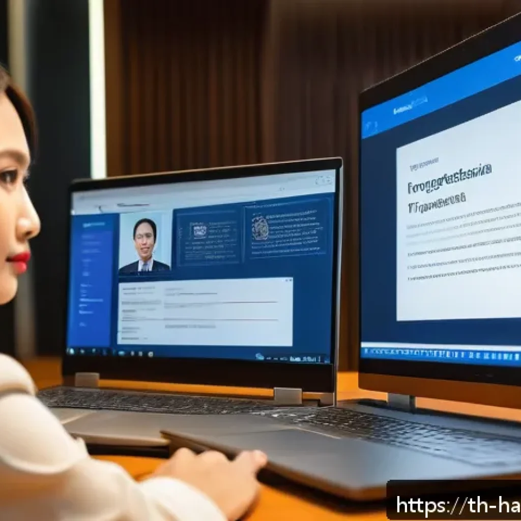 한글과 음성 인식 기술 - A modern Thai office environment where diverse professionals use advanced speech-to-text technology ...