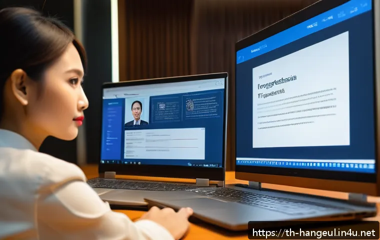 한글과 음성 인식 기술 - A modern Thai office environment where diverse professionals use advanced speech-to-text technology ...