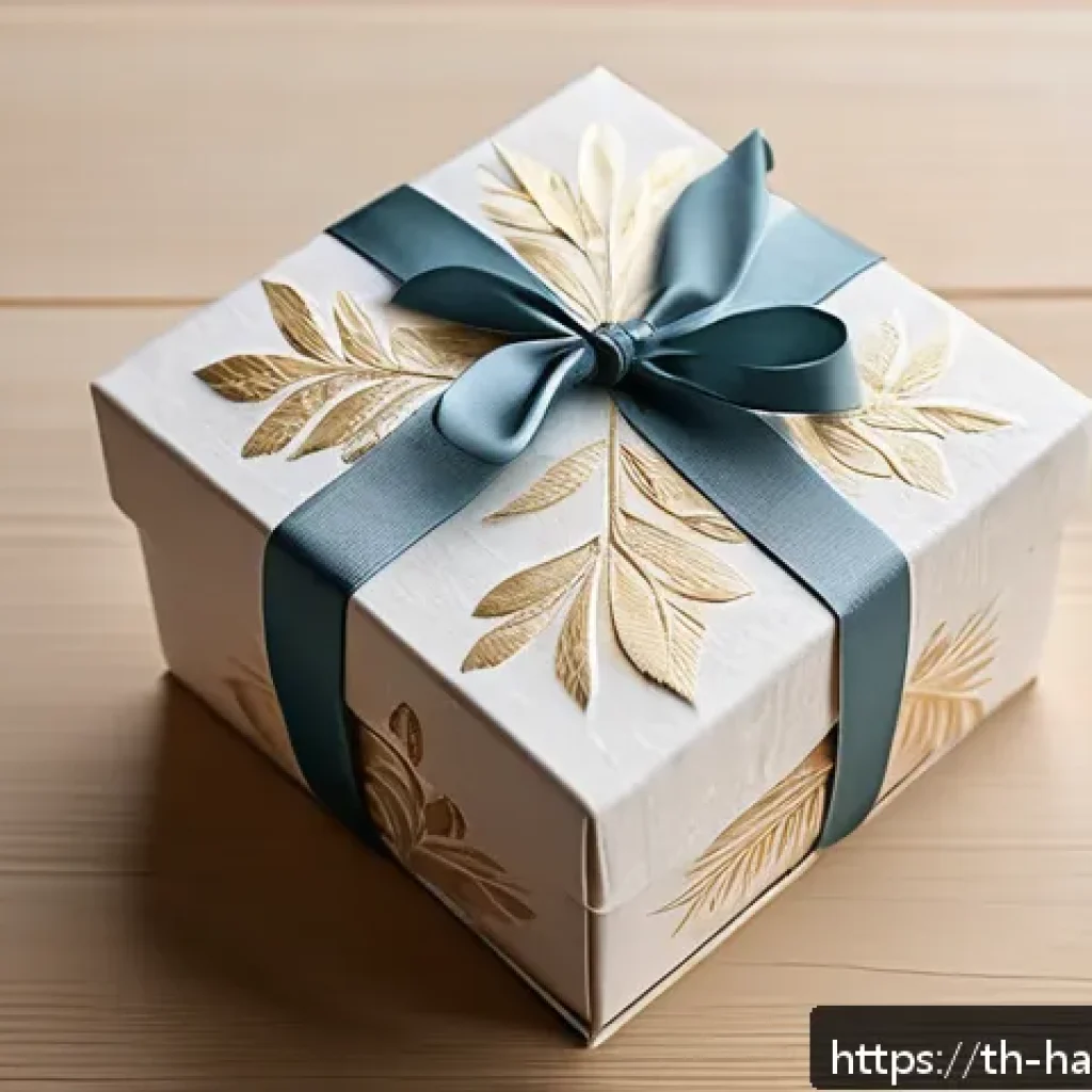 한글과 한지 공예 - A detailed close-up of an elegant handcrafted gift box made from traditional Hanji paper, featuring ...