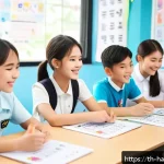 Home 22 한글의 유네스코 등재 - A vibrant scene of young Thai students attending a Korean language class in Bangkok, modern classroo...