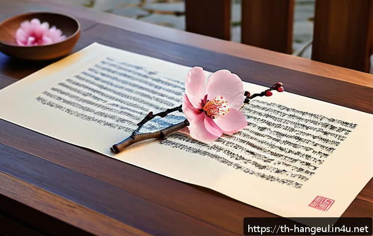 한글 시조의 특징 - A serene digital artwork featuring a traditional Korean sijo poem elegantly inscribed on a delicate ...