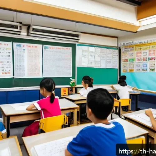 Home 17 한글과 언어학 연구 - A cozy modern classroom scene in Bangkok with Thai students attentively learning Korean language and...